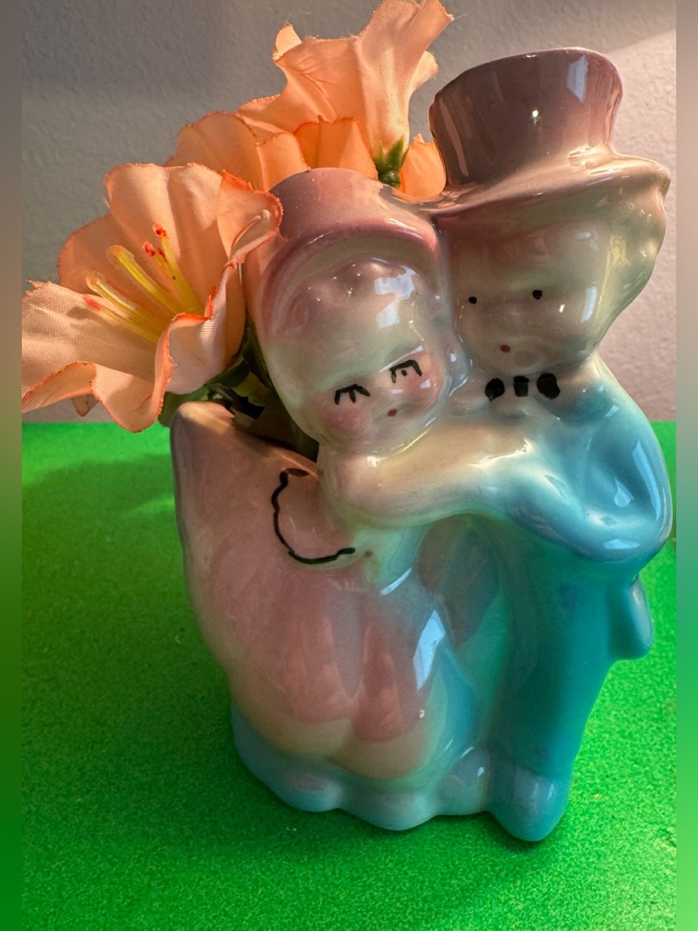 Shawnee Pottery Pastel Pink and Blue Ceramic Dancing Couple Planter